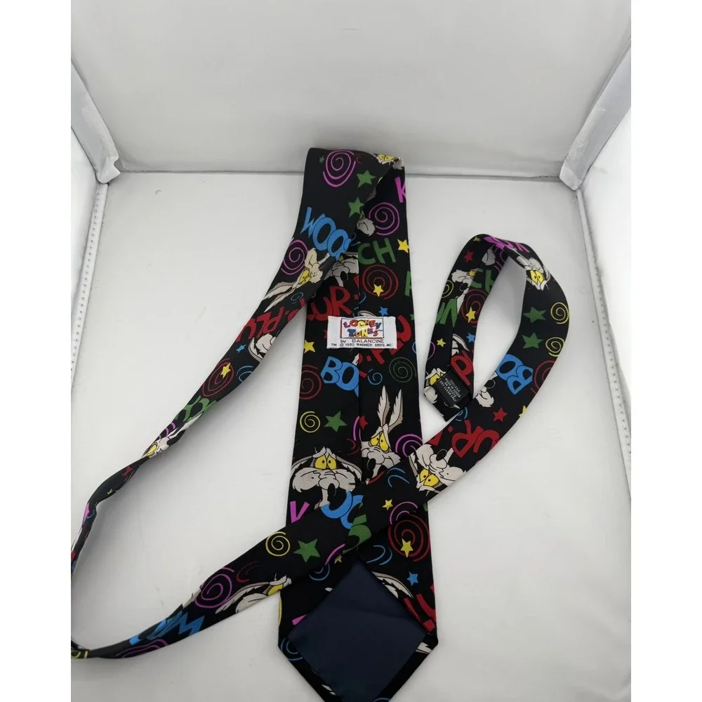 Vtg 1992 WB Balancine Looney Tunes Colorful Wile E Coyote Silk Tie Sound Effects